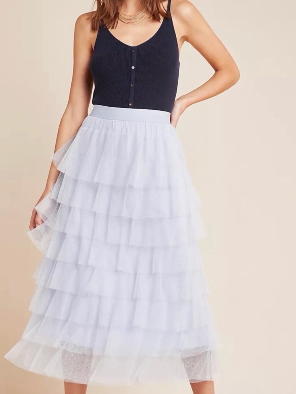 Anthropologie Layered Tulle Maxi Skirt - Light Blue